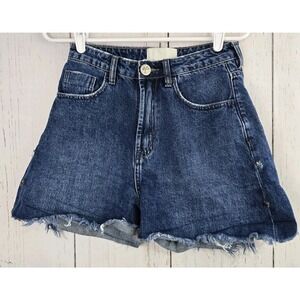 One Teaspoon Women's SZ 26 High Waist Bandit Denim Shorts‎ Blue Frayed